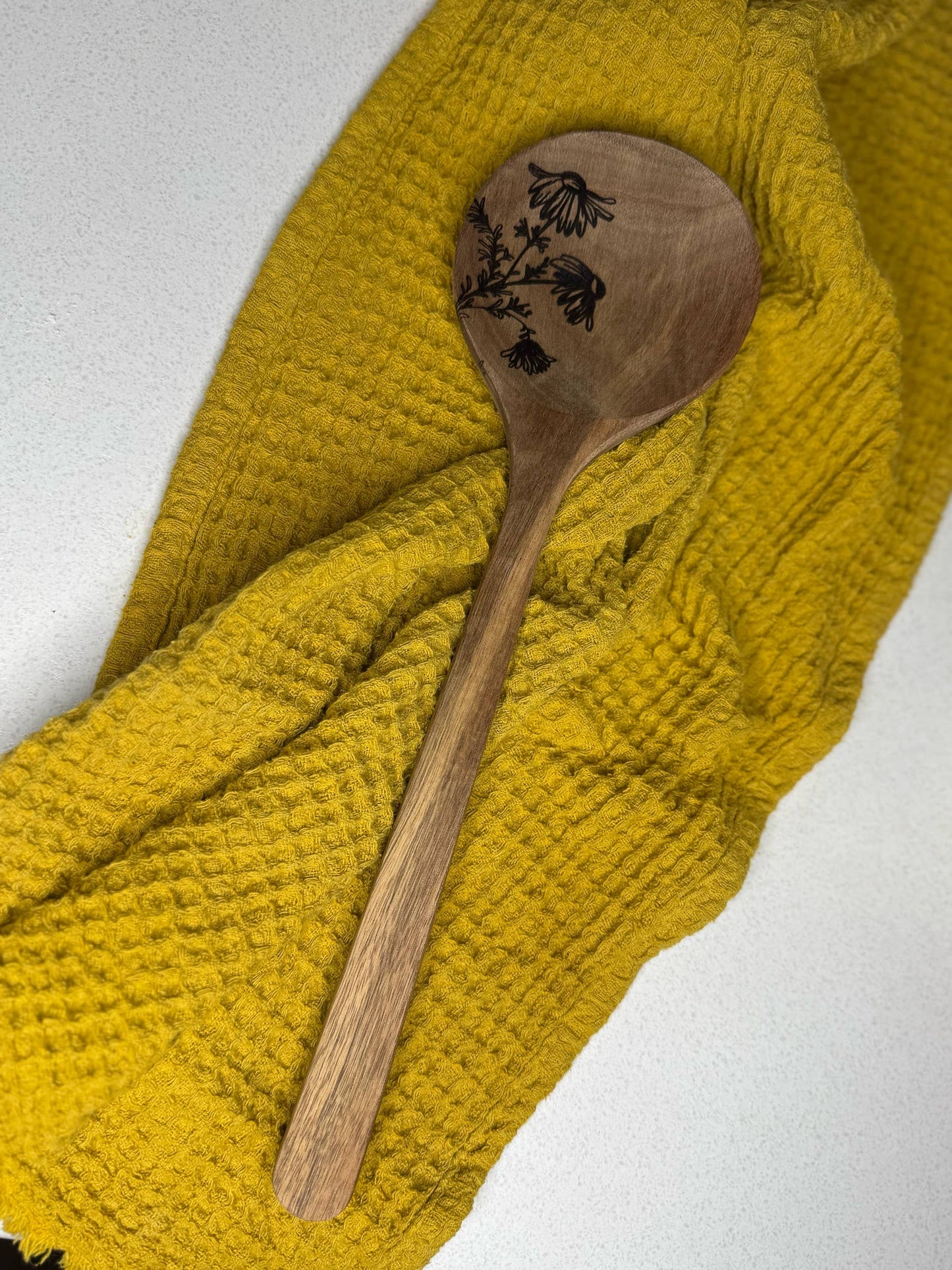 Floral Engraved Acacia Wood Spoon | Salad Spoon