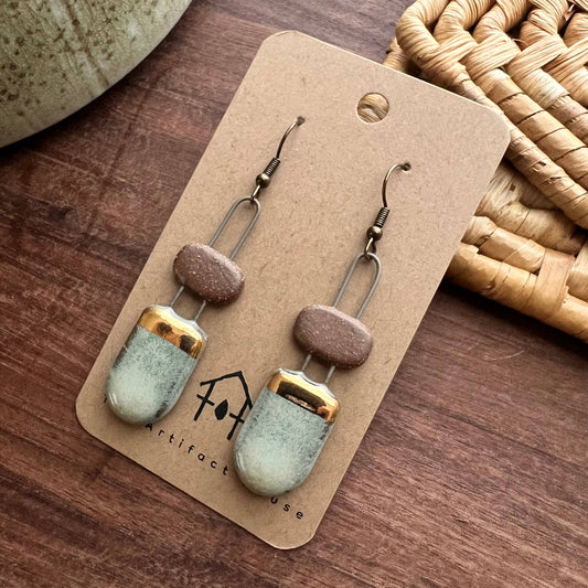 Turquoise and Natural Clay Two Piece Rounded Earrings