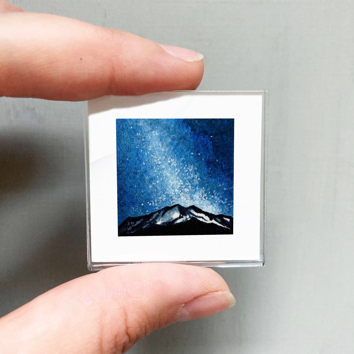 Mini 1" Galaxy Mountain Milky Way Tiny Watercolor Landscape