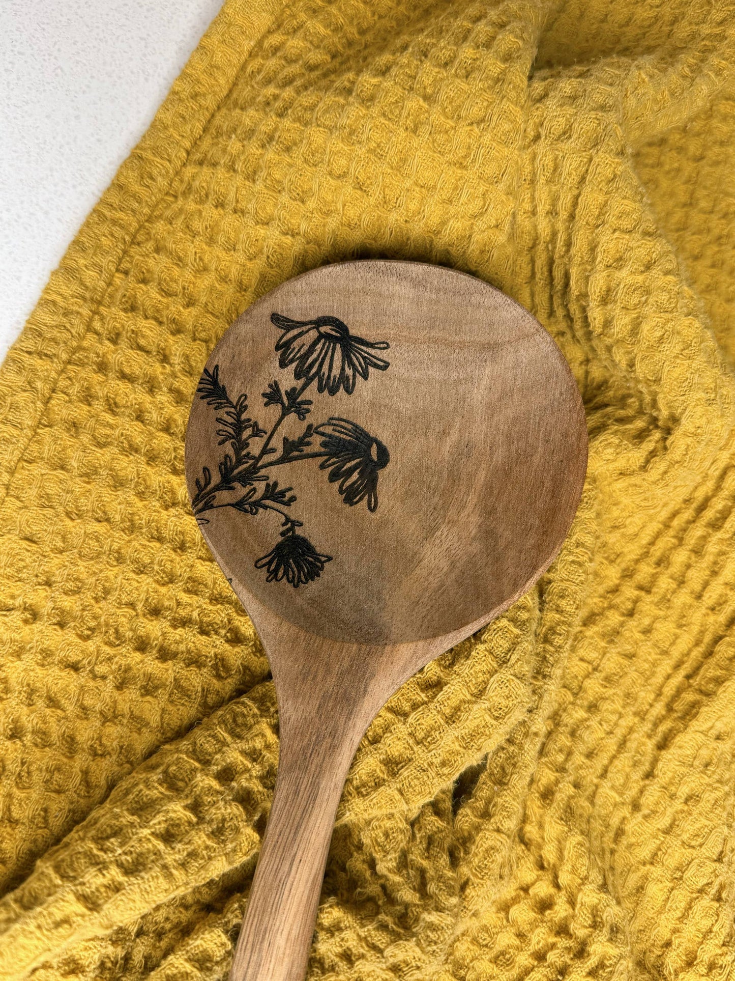 Floral Engraved Acacia Wood Spoon | Salad Spoon