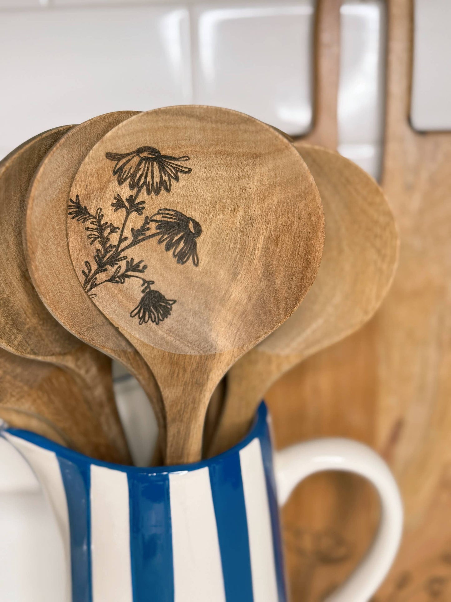 Floral Engraved Acacia Wood Spoon | Salad Spoon