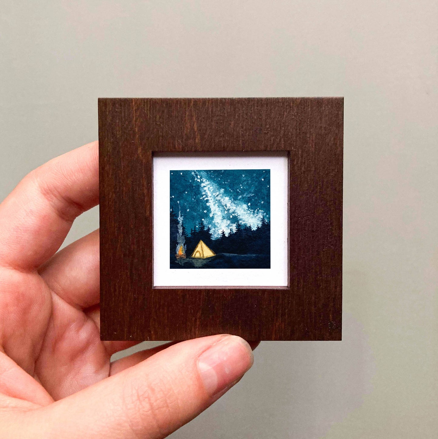 Mini 1" Camping Galaxy Night Tiny Watercolor Print
