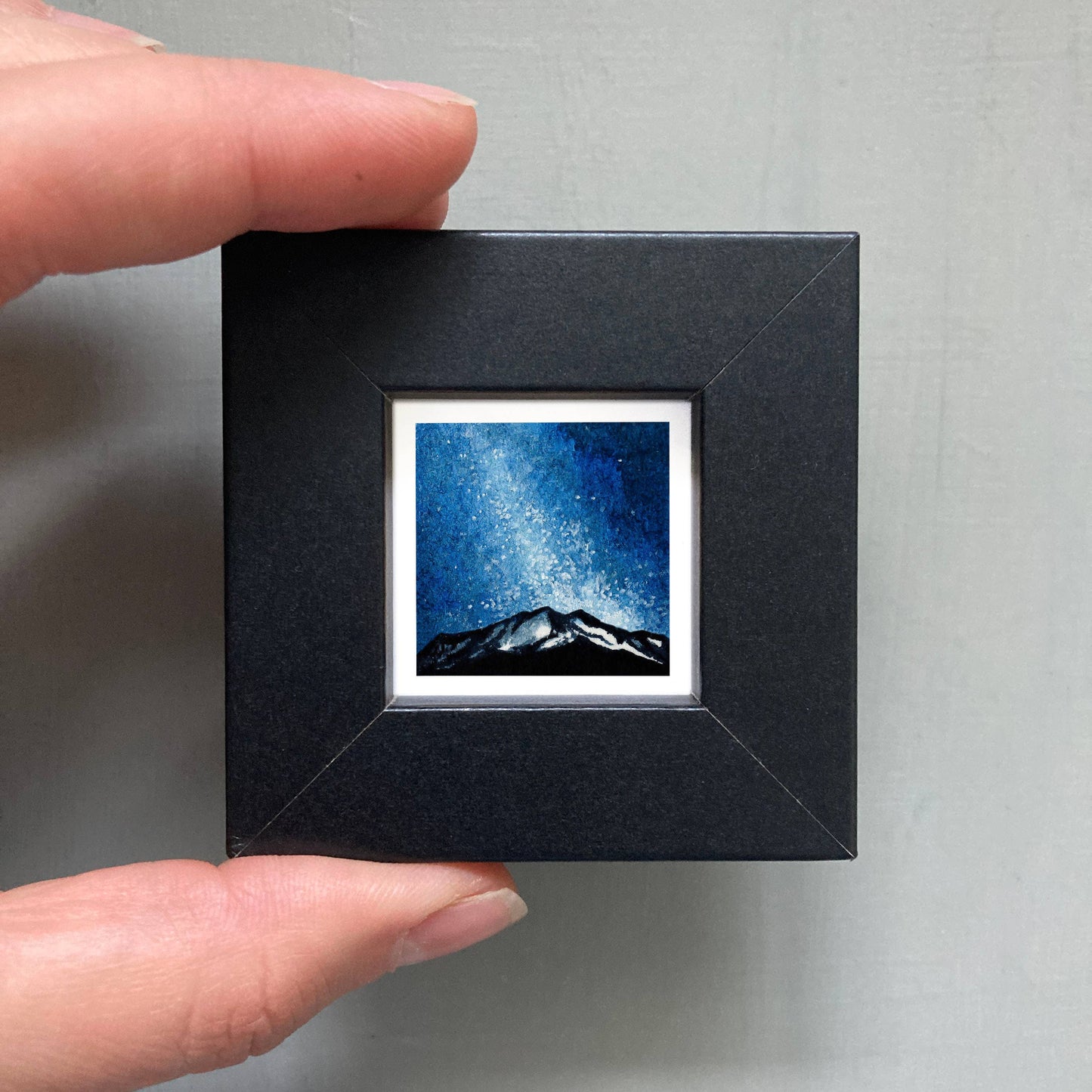 Mini 1" Galaxy Mountain Milky Way Tiny Watercolor Landscape