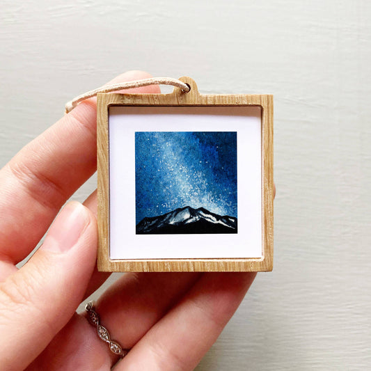Mini 1" Galaxy Mountain Milky Way Tiny Watercolor Landscape
