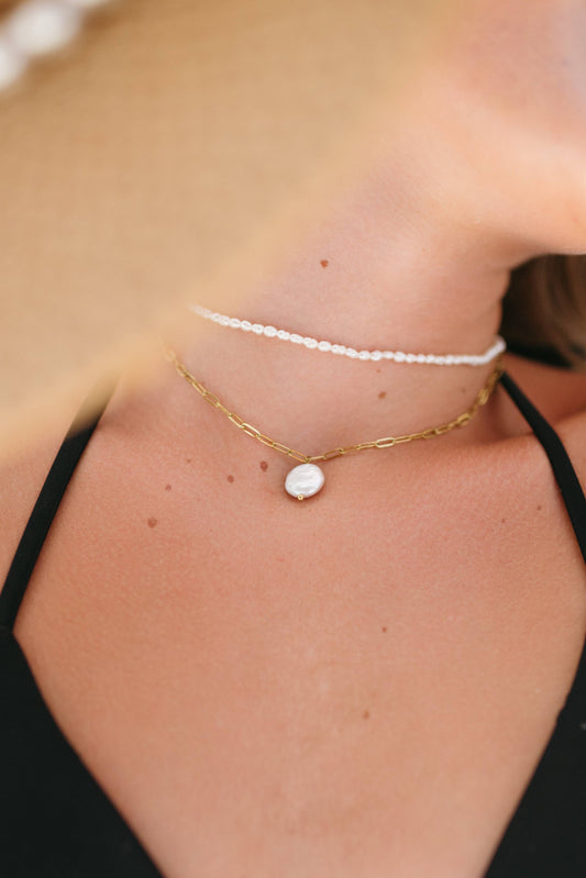 Freshwater Pearl Drop Paperclip Necklace