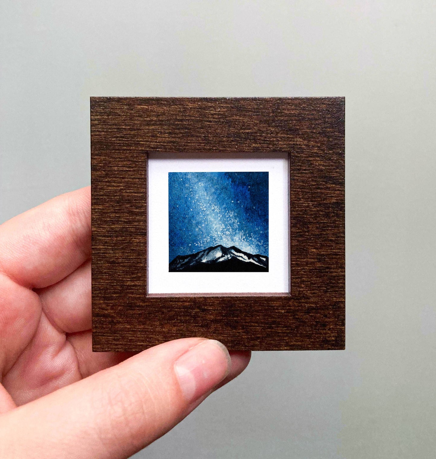Mini 1" Galaxy Mountain Milky Way Tiny Watercolor Landscape