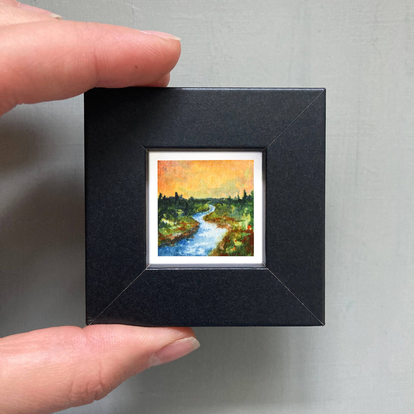 Mini 1" River Forest Tiny Watercolor Landscape Art Print