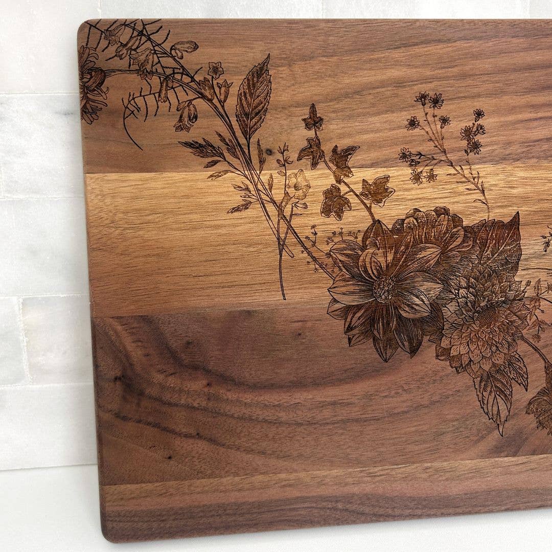Solid Walnut Wood Whimsical Floral Cutting Board