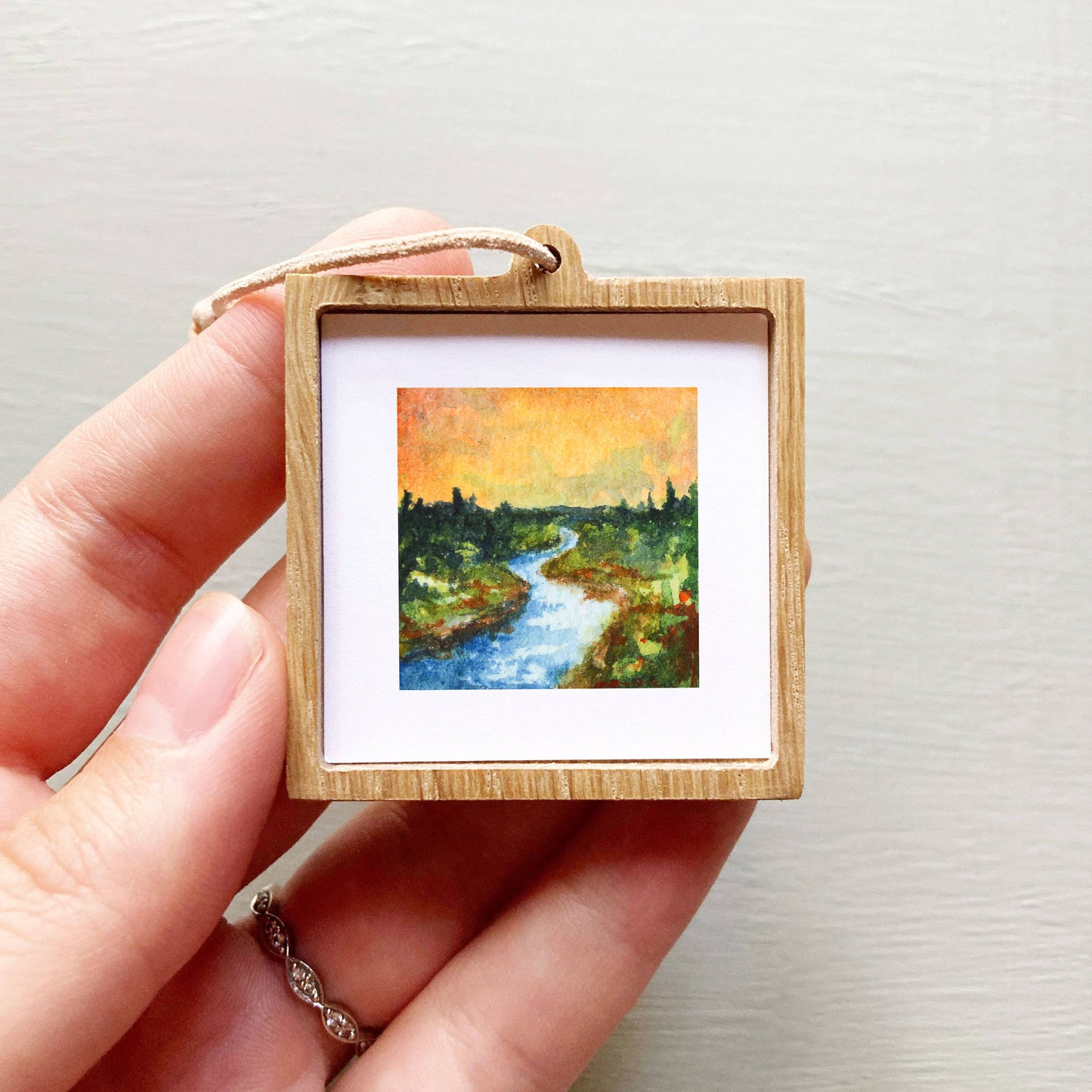 Mini 1" River Forest Tiny Watercolor Landscape Art Print